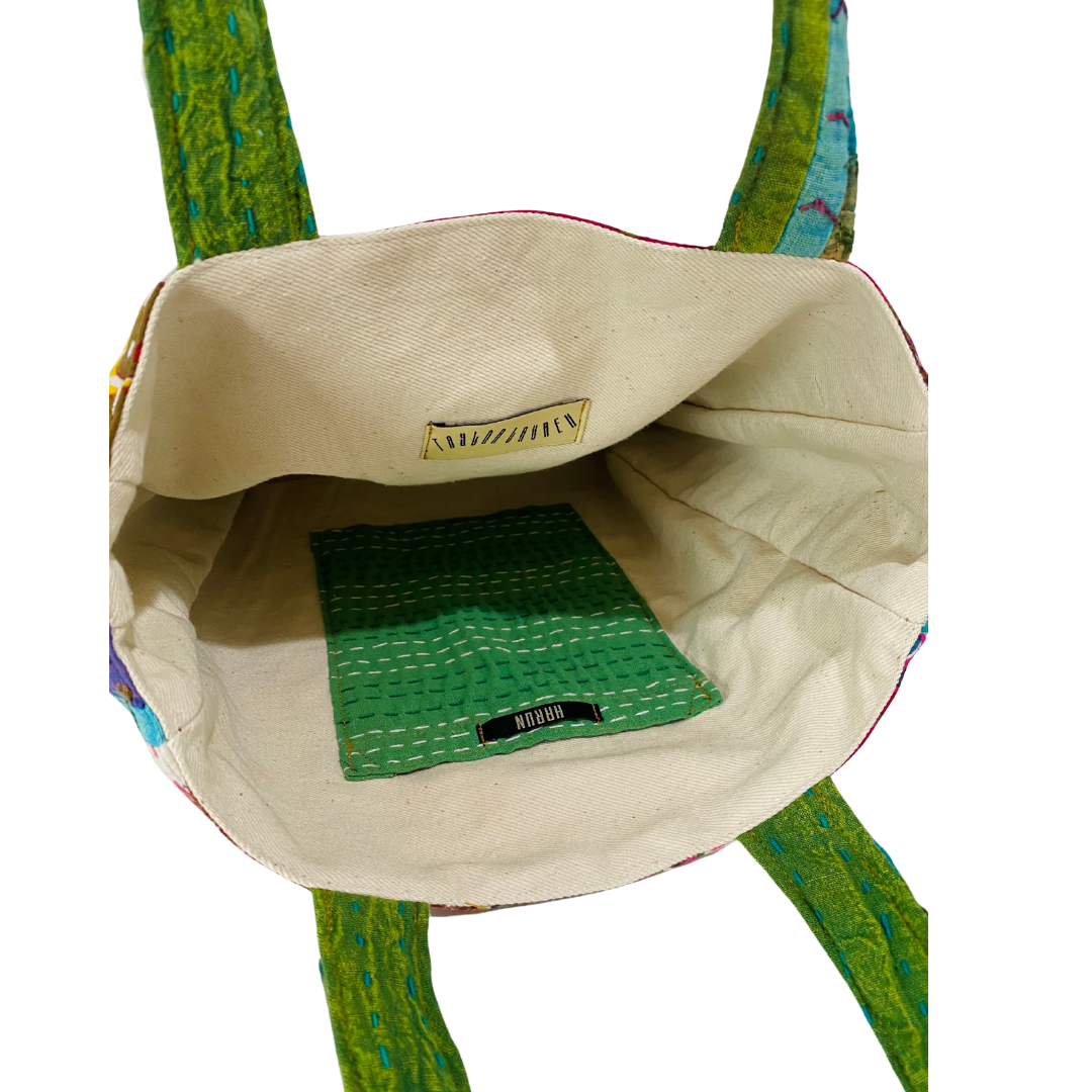 Botanical Midi Tote in Black, White, Turquoise, Green Multi