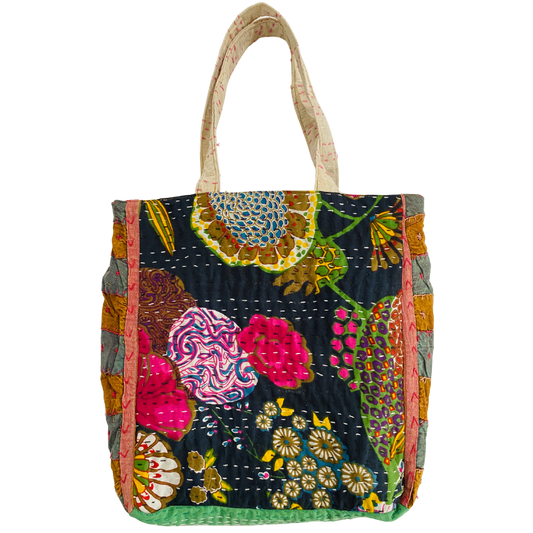 Botanical Midi Tote in Black, White, Rust Multi