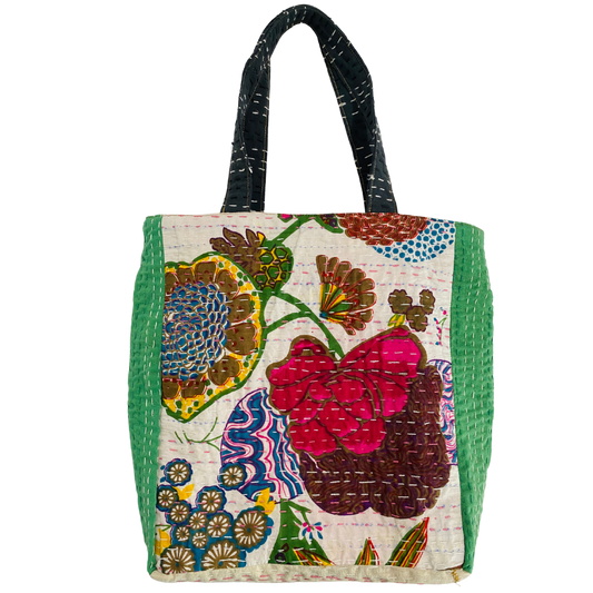Botanical Midi Tote in Black, White, Green Multi