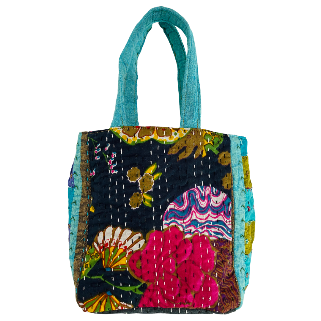 Botanical Mini Tote in Black & Turquoise Multi