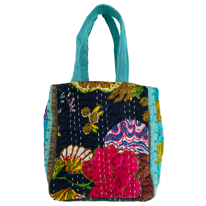 Botanical Mini Tote in Black & Turquoise Multi