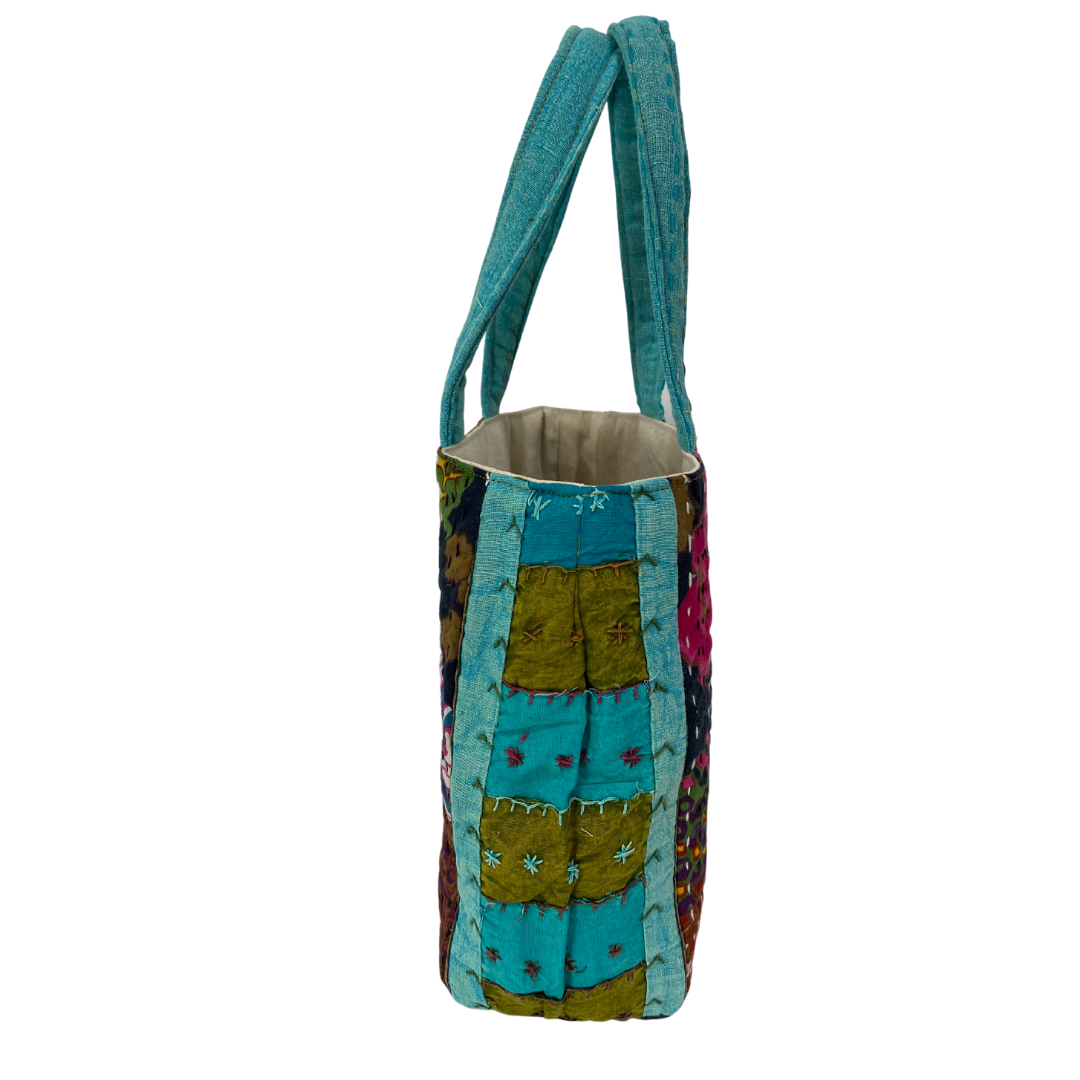 Botanical Mini Tote in Black & Turquoise Multi