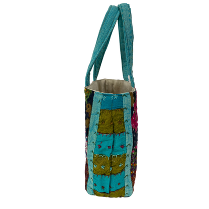 Botanical Mini Tote in Black & Turquoise Multi