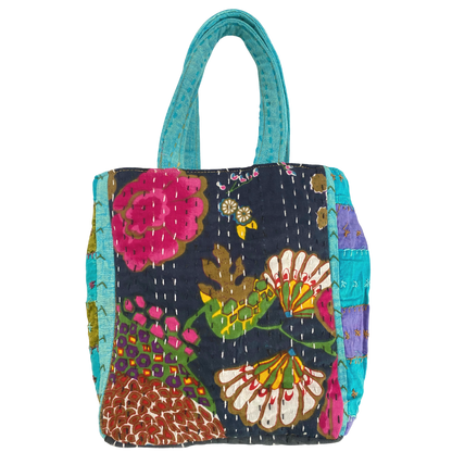 Botanical Mini Tote in Black & Turquoise Multi