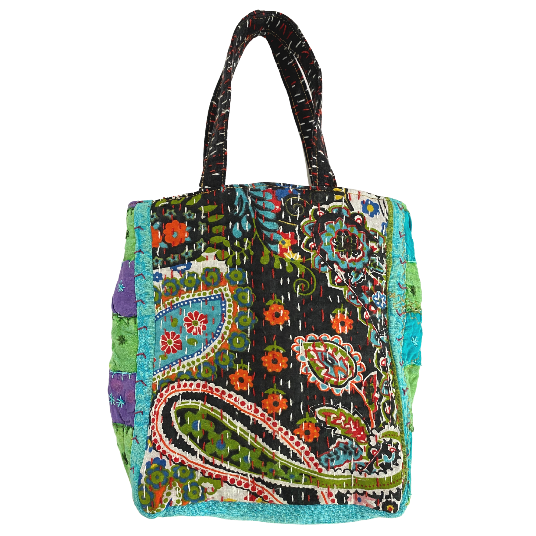 Paisley Mini Tote in Black & Turquoise Multi