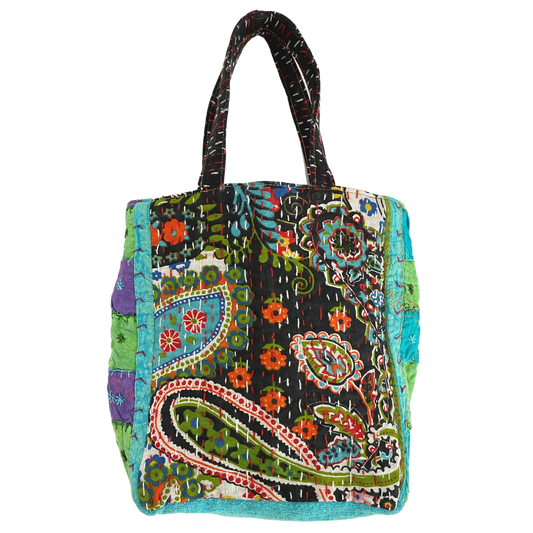Paisley Mini Tote in Black & Turquoise Multi