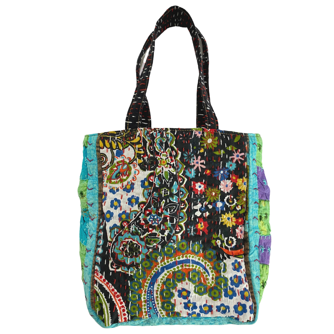 Paisley Mini Tote in Black & Turquoise Multi