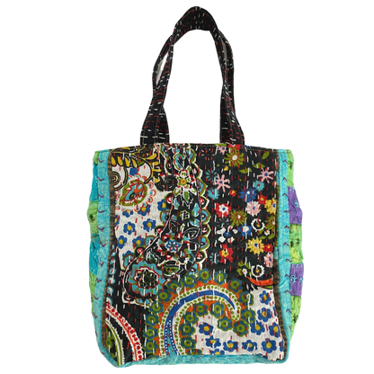 Paisley Mini Tote in Black & Turquoise Multi