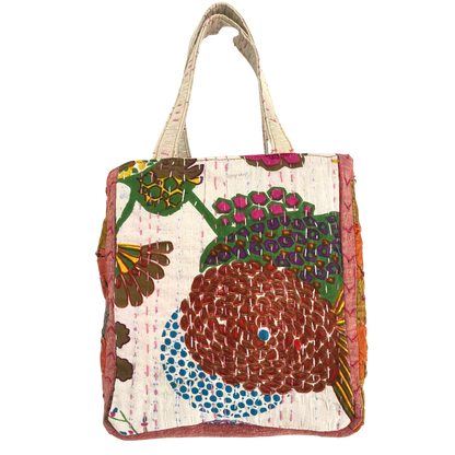 Botanical Mini Tote in White & Mauve Multi