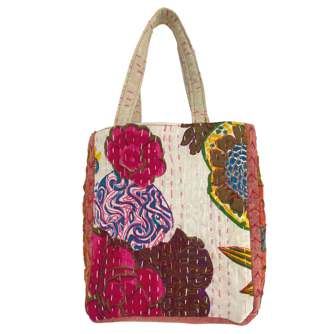 Botanical Mini Tote in White & Mauve Multi