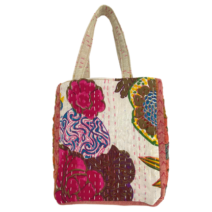 Botanical Mini Tote in White & Mauve Multi