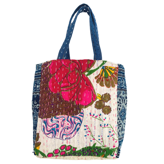 Botanical Mini Tote in White & Blue Motif